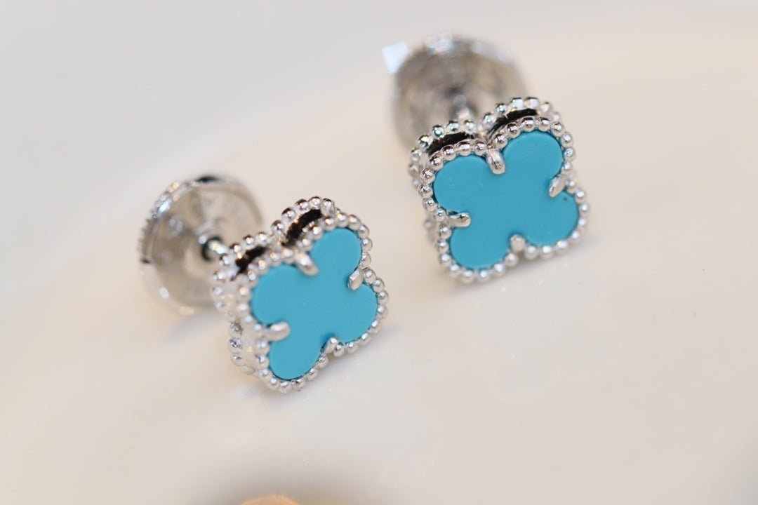 [OrnoraJewelry]CLOVER MINI TURQUOISE SILVER STUD EARRINGS
