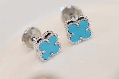 [OrnoraJewelry]CLOVER MINI TURQUOISE SILVER STUD EARRINGS
