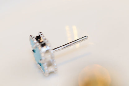 [OrnoraJewelry]CLOVER MINI TURQUOISE SILVER STUD EARRINGS