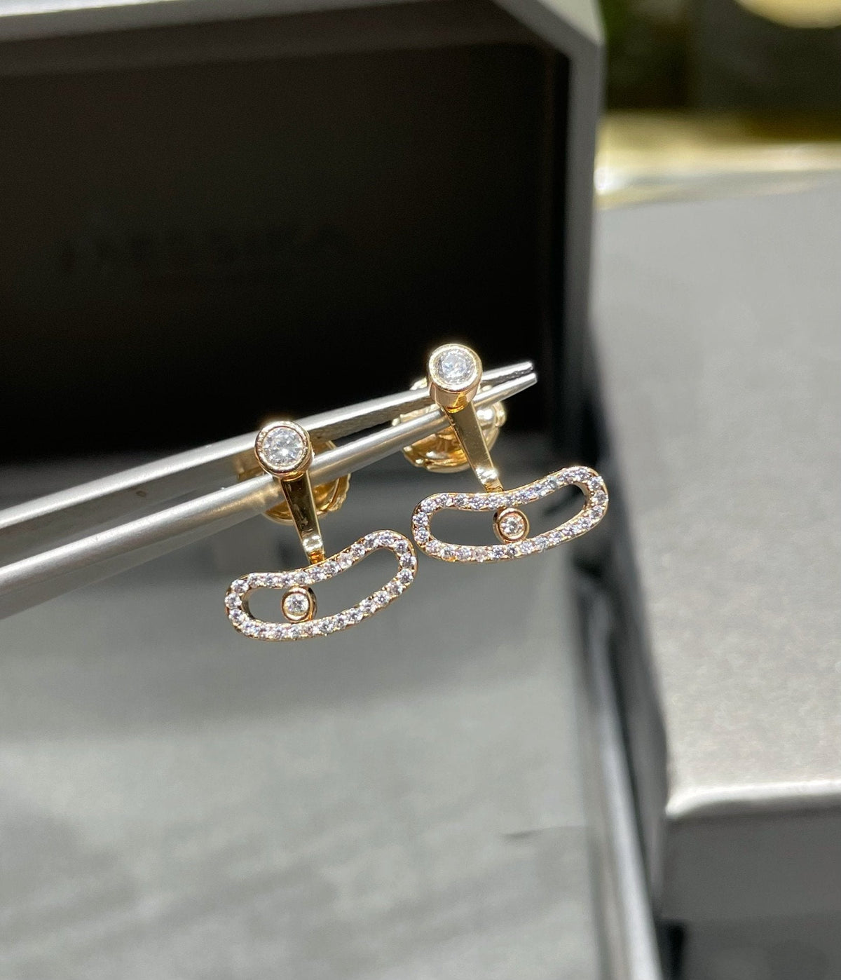 [OrnoraJewelry]MOVE UNO PINK GOLD DIAMOND EARRINGS