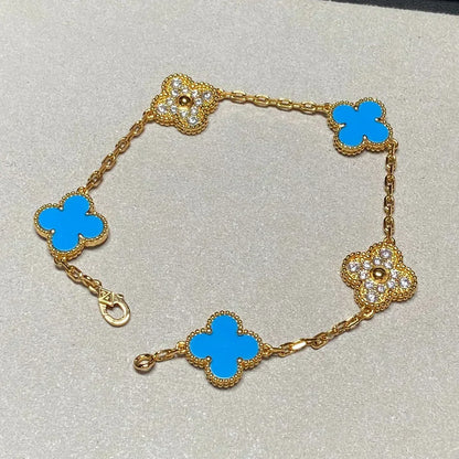 [OrnoraJewelry] CLOVER 5 MOTIF BLUE AGATE BRACELET COLLECTION