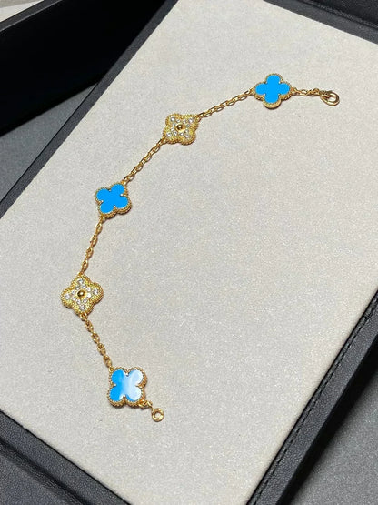 [OrnoraJewelry] CLOVER 5 MOTIF BLUE AGATE BRACELET COLLECTION