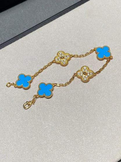 [OrnoraJewelry] CLOVER 5 MOTIF BLUE AGATE BRACELET COLLECTION
