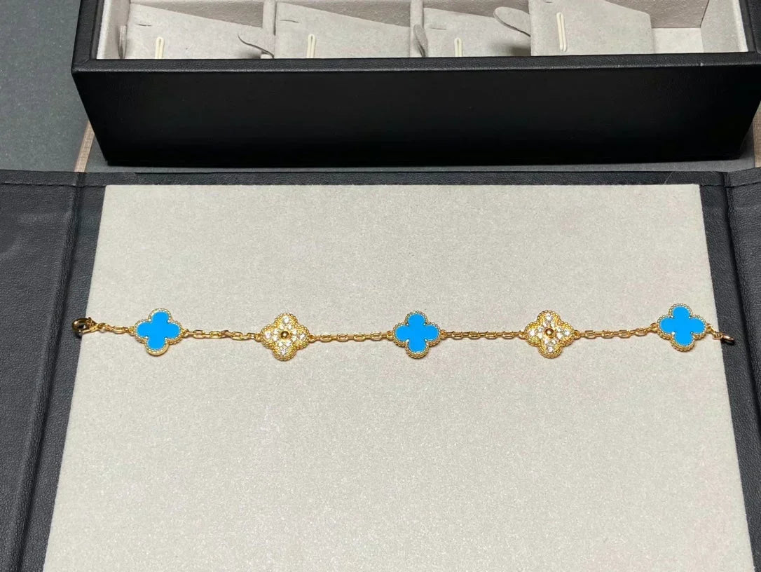 [OrnoraJewelry] CLOVER 5 MOTIF BLUE AGATE BRACELET COLLECTION