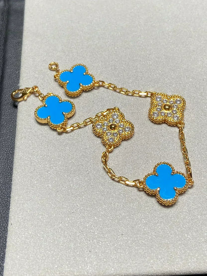 [OrnoraJewelry] CLOVER 5 MOTIF BLUE AGATE BRACELET COLLECTION