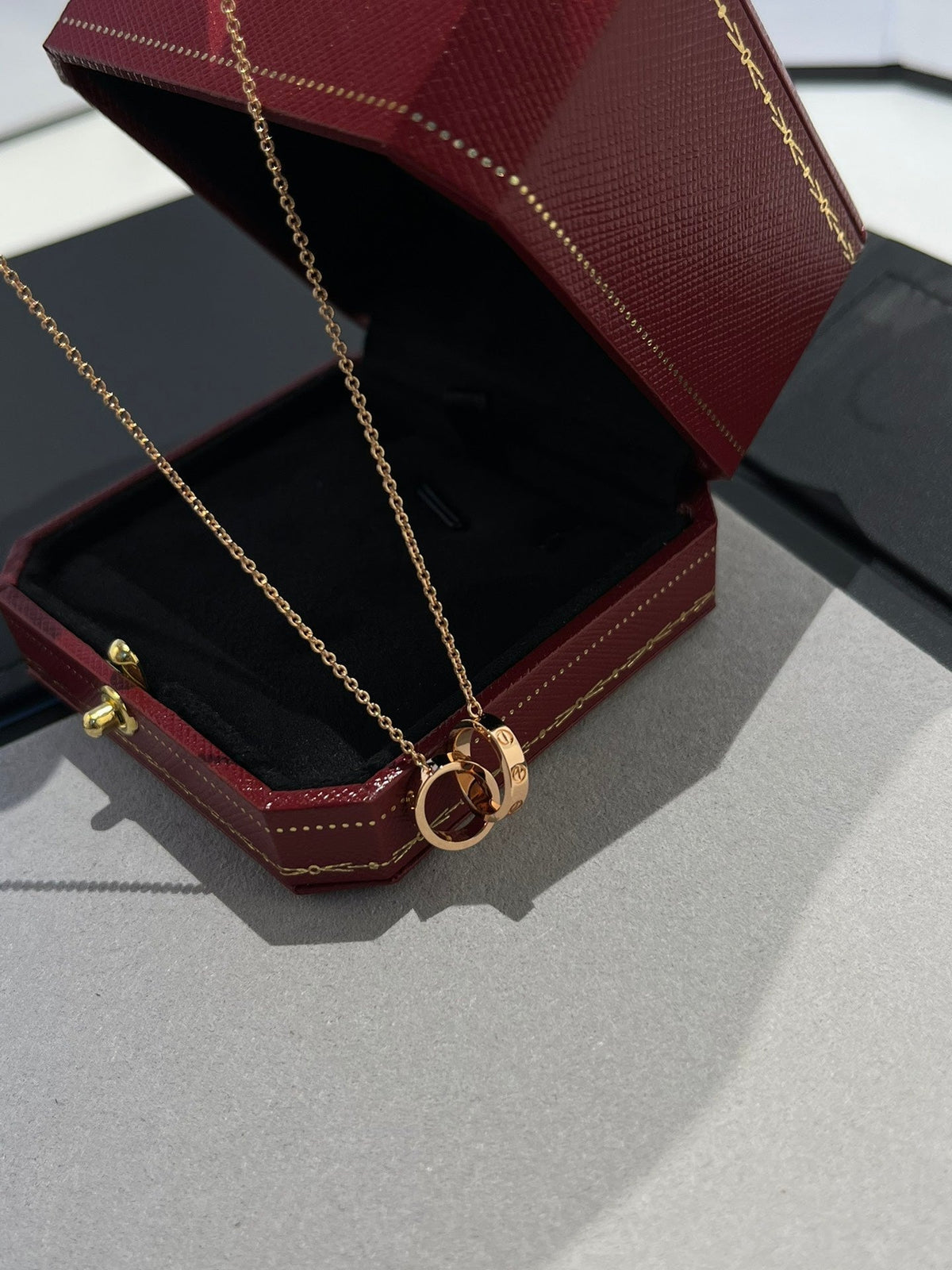 [OrnoraJewelry]LOVE NECKLACE DOUBLE RING PINK GOLD