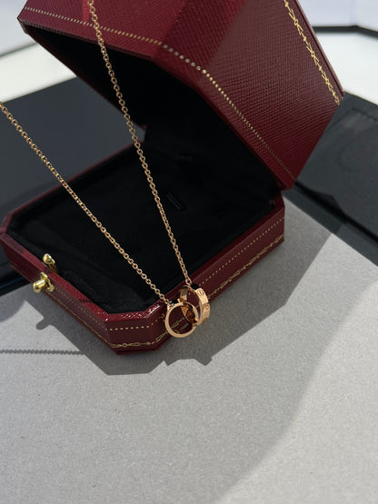 [OrnoraJewelry]LOVE NECKLACE DOUBLE RING PINK GOLD