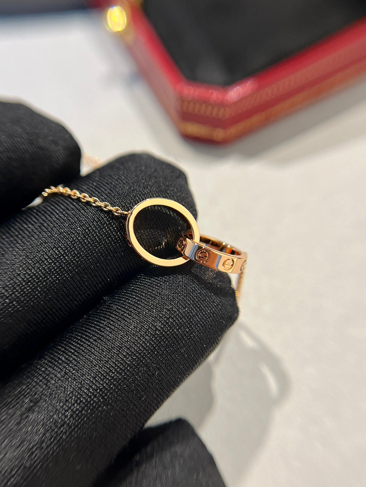 [OrnoraJewelry]LOVE NECKLACE DOUBLE RING PINK GOLD