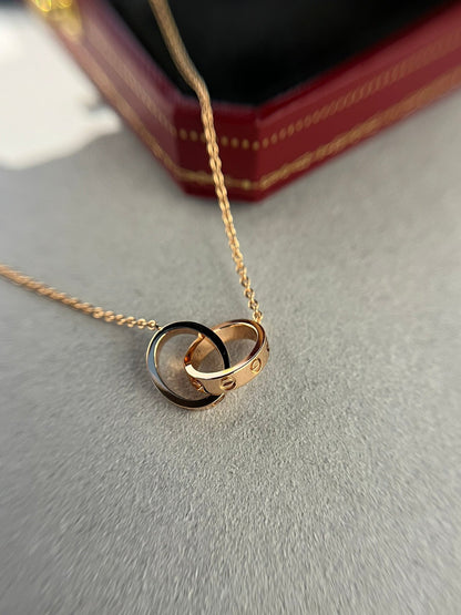 [OrnoraJewelry]LOVE NECKLACE DOUBLE RING PINK GOLD