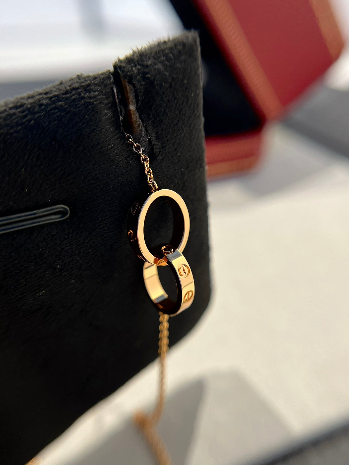 [OrnoraJewelry]LOVE NECKLACE DOUBLE RING PINK GOLD