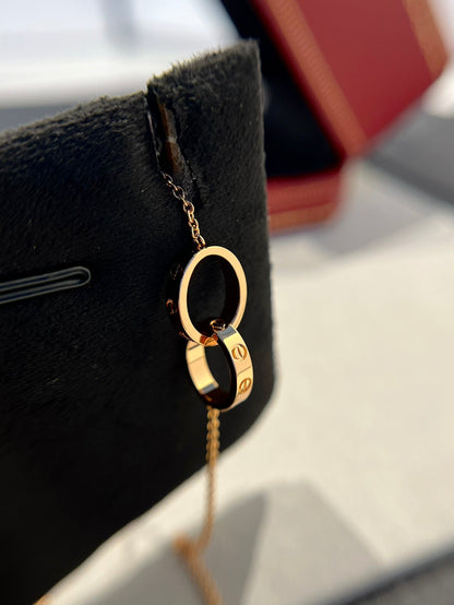 [OrnoraJewelry]LOVE NECKLACE DOUBLE RING PINK GOLD
