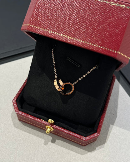 [OrnoraJewelry]LOVE NECKLACE DOUBLE RING PINK GOLD
