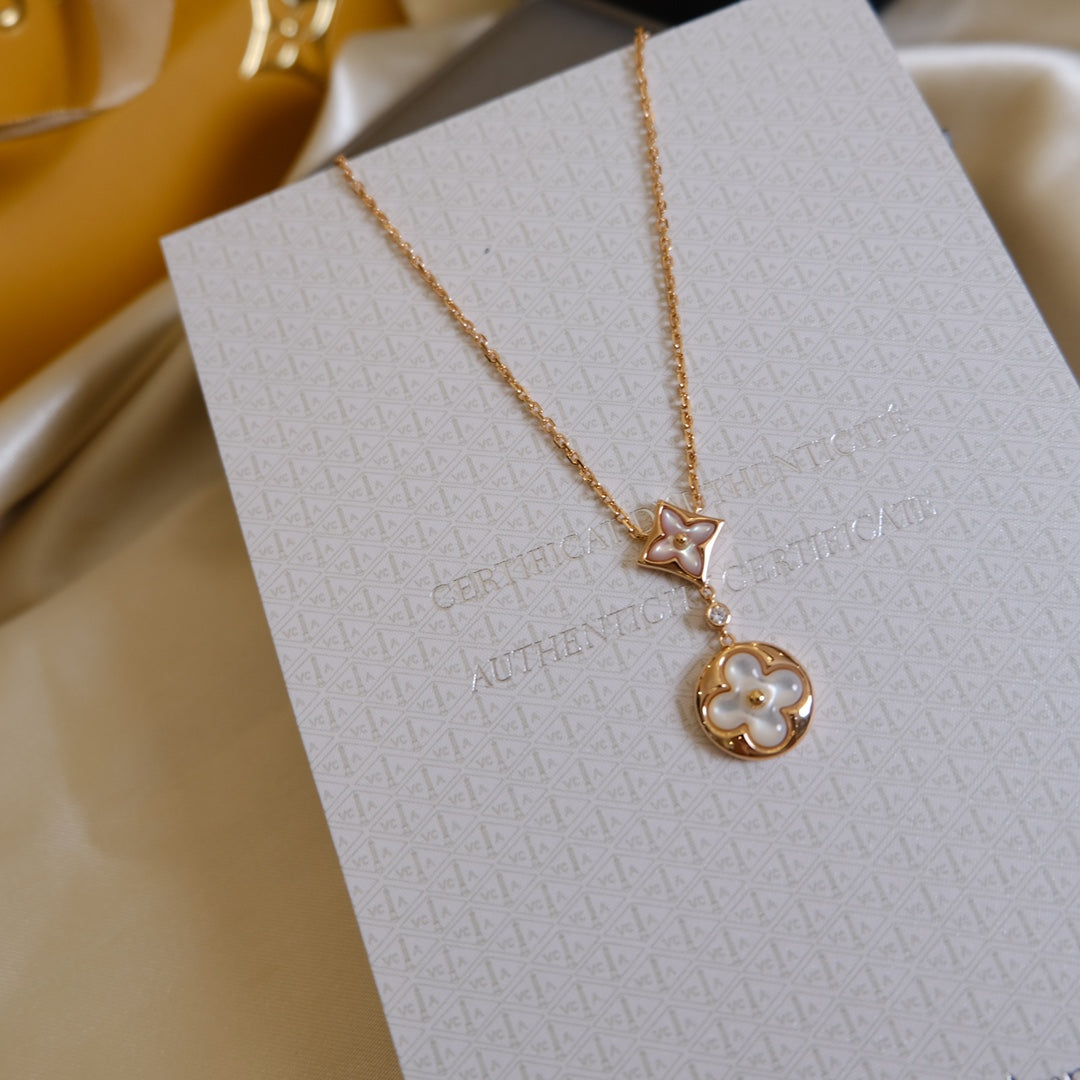 [OrnoraJewelry]OrnoraAND SUN WHITE MOP 2 MOTIF PINK GOLD NECKLACE