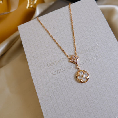 [OrnoraJewelry]OrnoraAND SUN WHITE MOP 2 MOTIF PINK GOLD NECKLACE