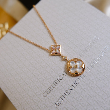 [OrnoraJewelry]OrnoraAND SUN WHITE MOP 2 MOTIF PINK GOLD NECKLACE