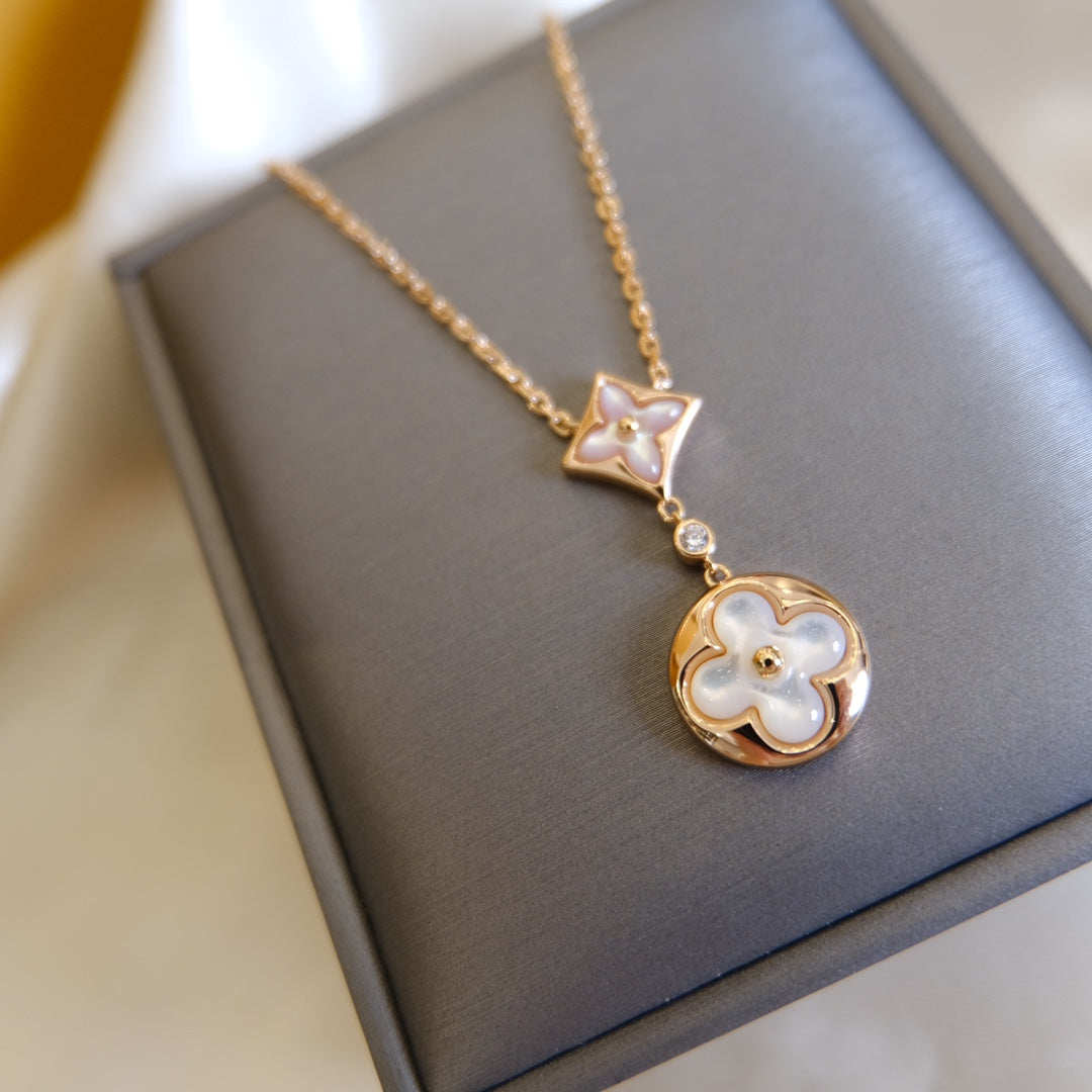[OrnoraJewelry]OrnoraAND SUN WHITE MOP 2 MOTIF PINK GOLD NECKLACE