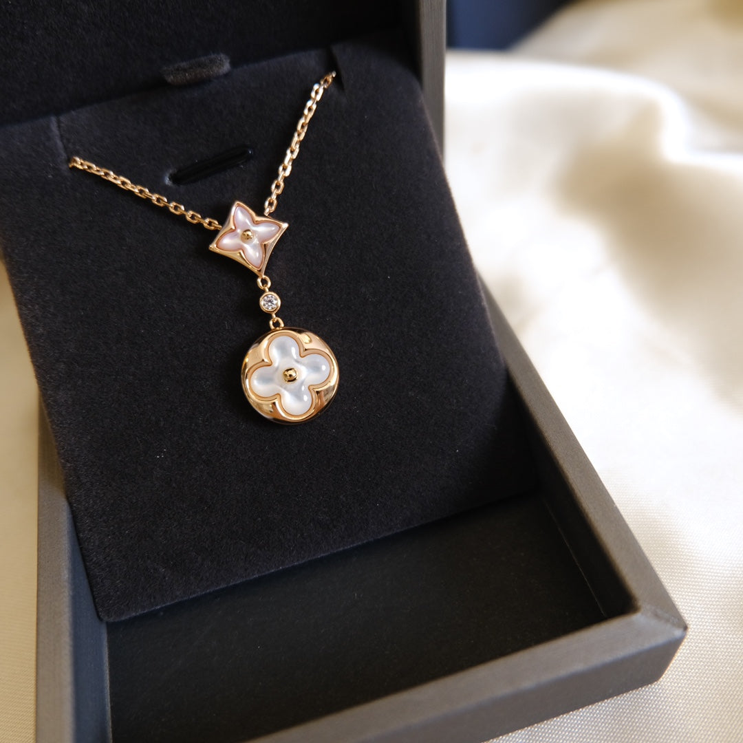 [OrnoraJewelry]OrnoraAND SUN WHITE MOP 2 MOTIF PINK GOLD NECKLACE