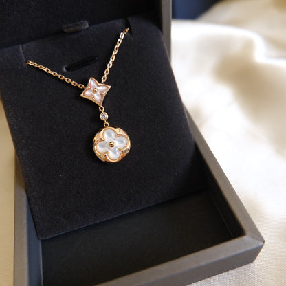 [OrnoraJewelry]OrnoraAND SUN WHITE MOP 2 MOTIF PINK GOLD NECKLACE