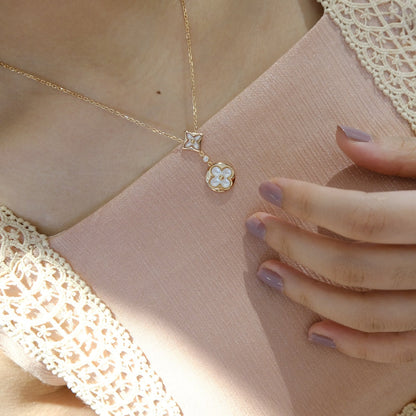 [OrnoraJewelry]OrnoraAND SUN WHITE MOP 2 MOTIF PINK GOLD NECKLACE