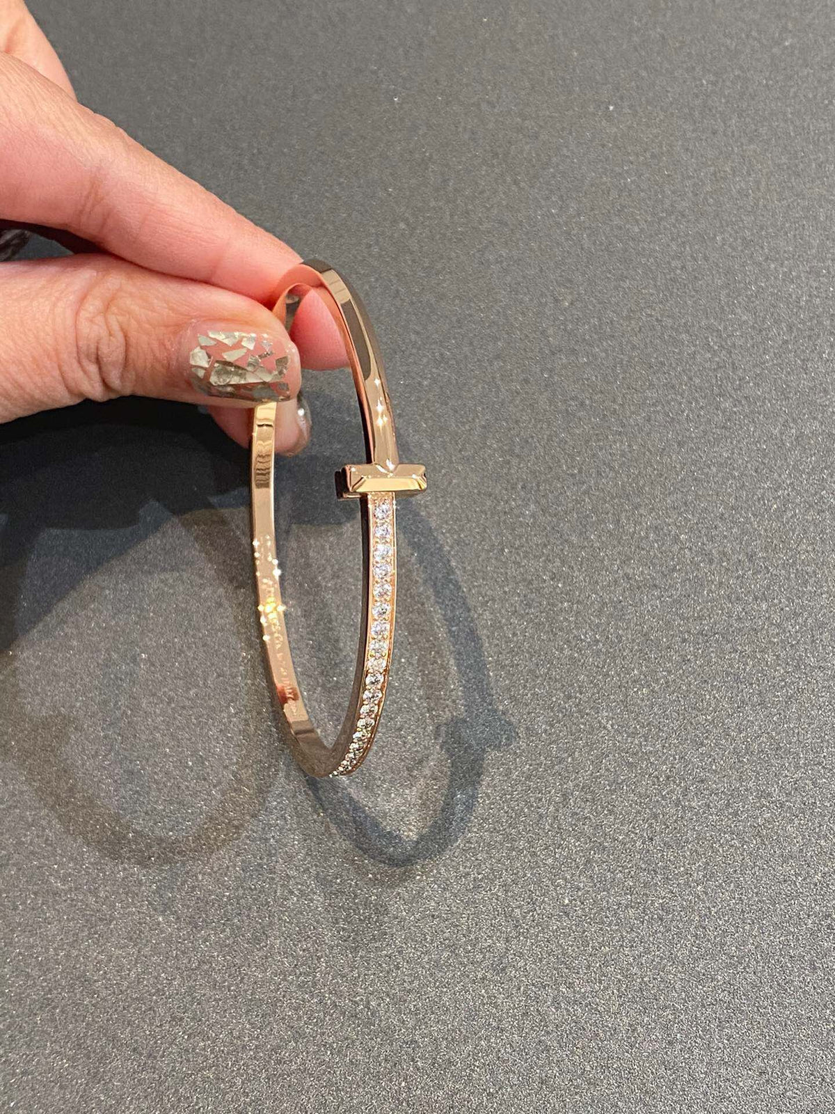 [Ornora Jewelry]NARROW T1 HINGED BANGLE DIAMOND PINK GOLD