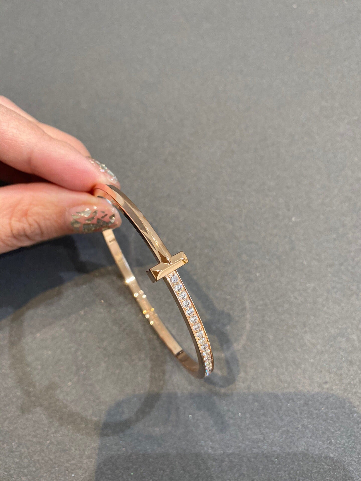 [Ornora Jewelry]NARROW T1 HINGED BANGLE DIAMOND PINK GOLD
