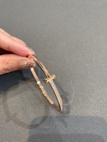 [Ornora Jewelry]NARROW T1 HINGED BANGLE DIAMOND PINK GOLD