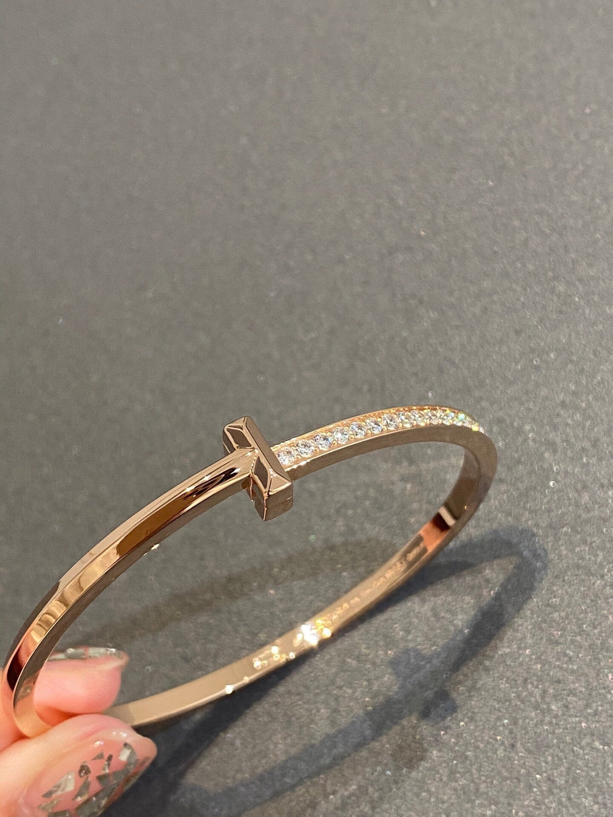 [Ornora Jewelry]NARROW T1 HINGED BANGLE DIAMOND PINK GOLD