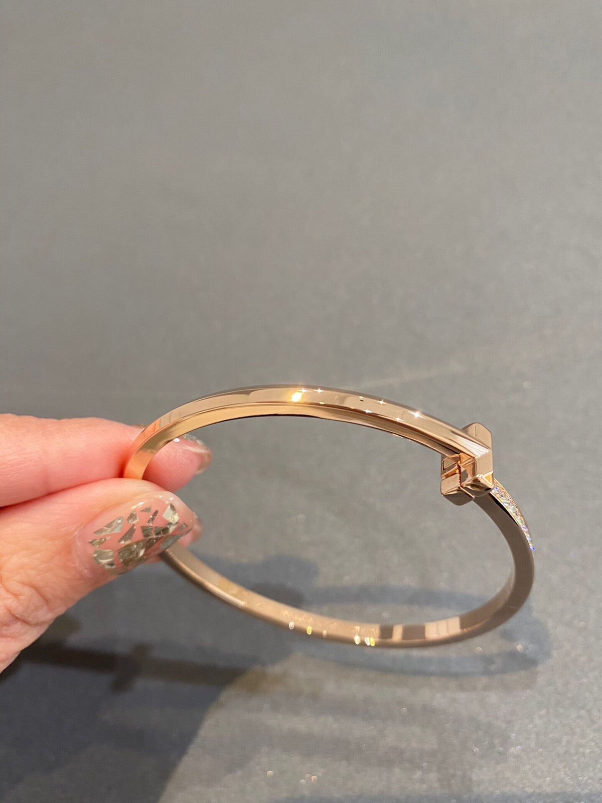 [Ornora Jewelry]NARROW T1 HINGED BANGLE DIAMOND PINK GOLD