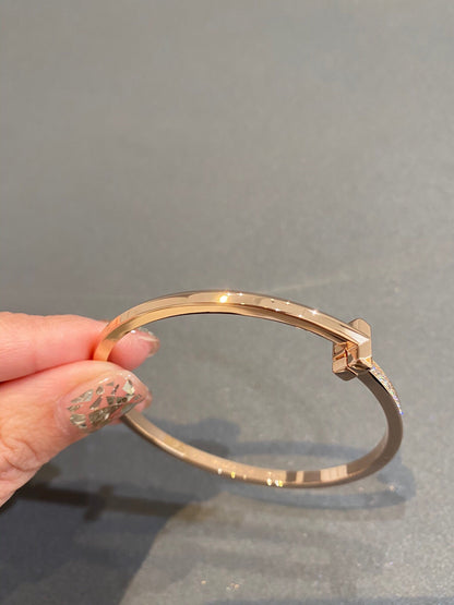[Ornora Jewelry]NARROW T1 HINGED BANGLE DIAMOND PINK GOLD