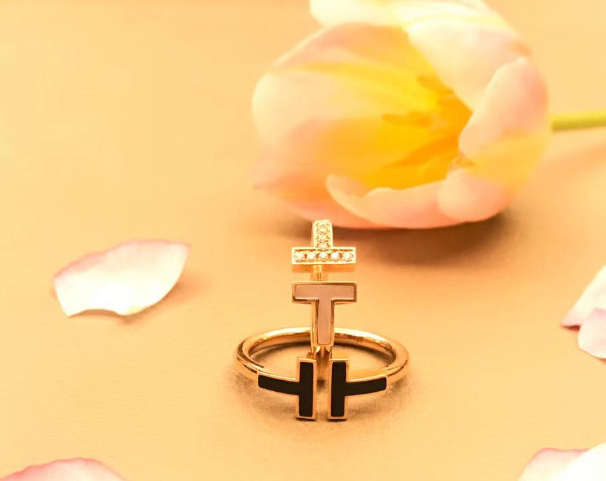 [Ornora Jewelry]T SMALL ONYX PINK GOLD RING