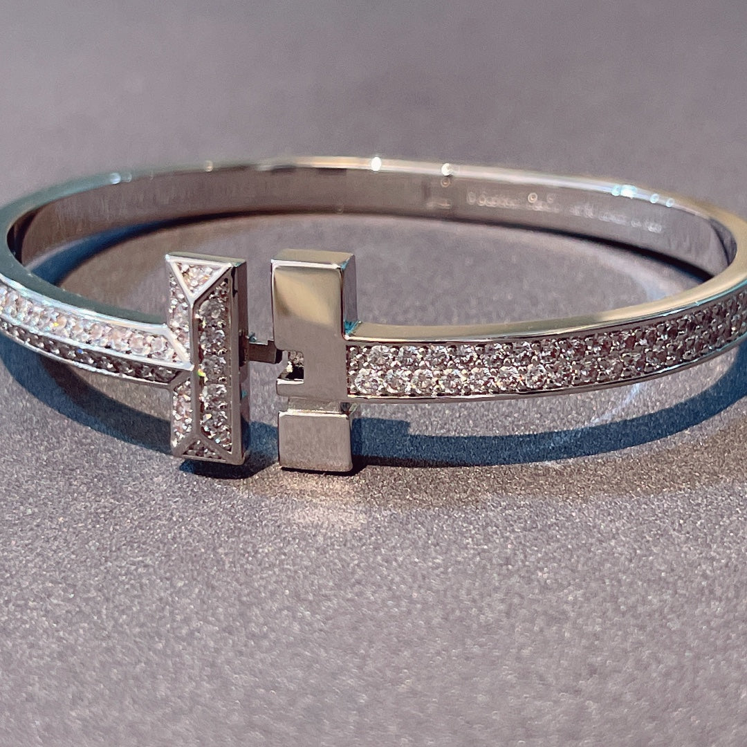 [Ornora Jewelry]T1 WIDE HINGED BANGLE DIAMOND PAVED BRACELET