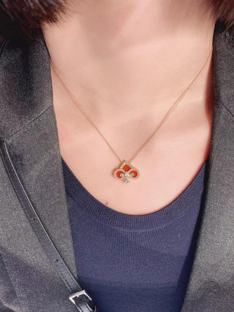 [Ornora Jewelry]FLEUR DE LIS PINK GOLD DIAMOND NECKLACE