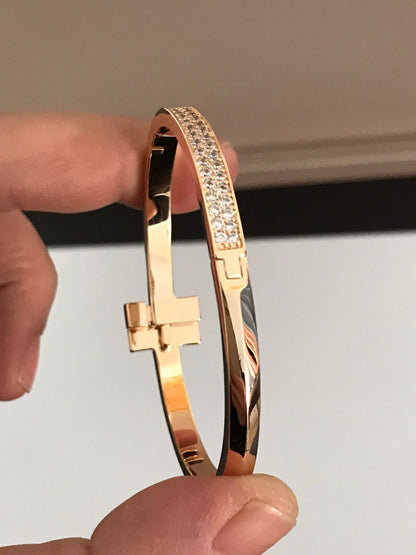 [Ornora Jewelry]T1 WIDE DIAMOND HINGED BANGLE PINK GOLD