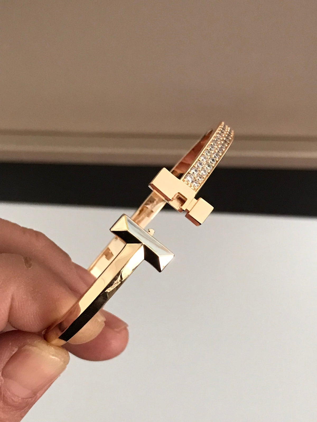 [Ornora Jewelry]T1 WIDE DIAMOND HINGED BANGLE PINK GOLD