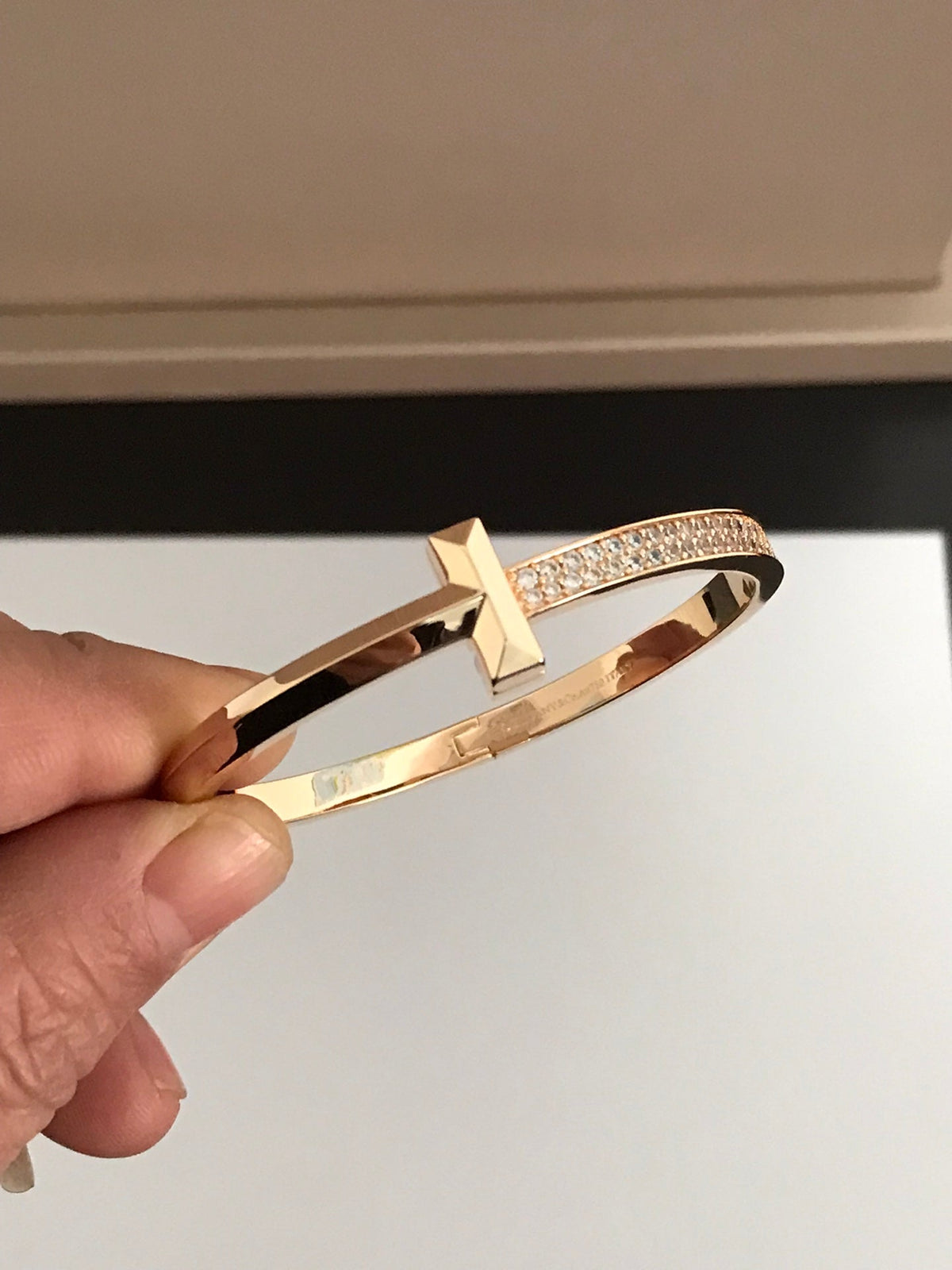 [Ornora Jewelry]T1 WIDE DIAMOND HINGED BANGLE PINK GOLD