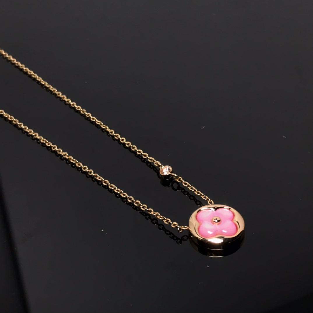[OrnoraJewelry]COLOR BLOSSOM PINK MOP SUN GOLD NECKLACE