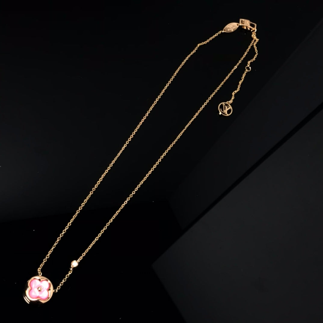 [OrnoraJewelry]COLOR BLOSSOM PINK MOP SUN GOLD NECKLACE