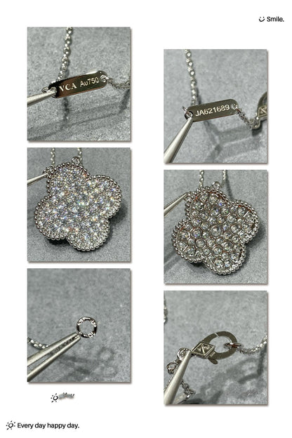 [OrnoraJewelry]CLOVER 25MM LARGE PENDANT DIAMOND PAVED SILVER NECKLACE