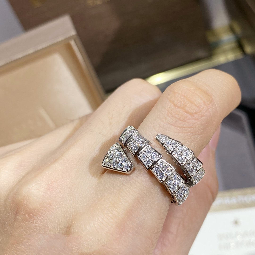 [OrnoraJewelry]SERPENTI DOUBLE RING SILVER DIAMOND PAVED