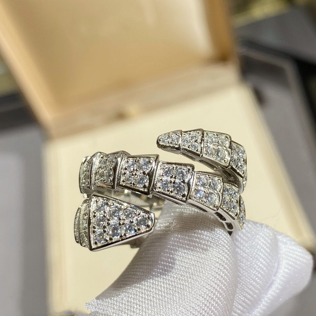 [OrnoraJewelry]SERPENTI DOUBLE RING SILVER DIAMOND PAVED