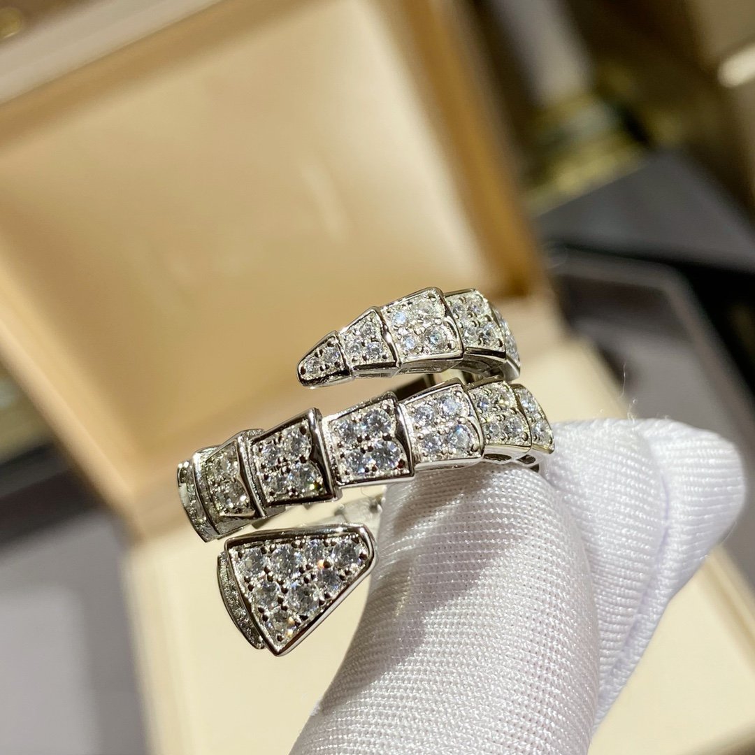 [OrnoraJewelry]SERPENTI DOUBLE RING SILVER DIAMOND PAVED