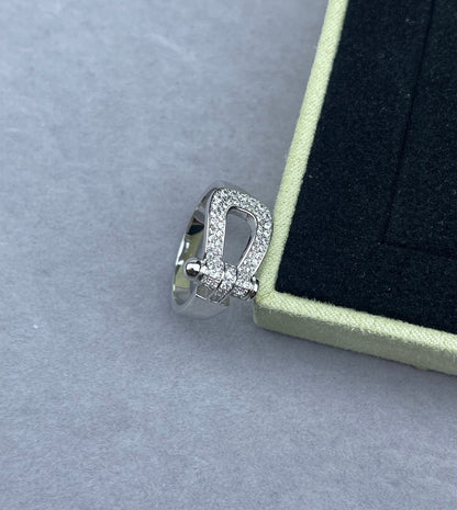 [OrnoraJewelry]Wide Hoof-Shaped Diamond-Studded Ring