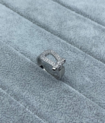 [OrnoraJewelry]Wide Hoof-Shaped Diamond-Studded Ring