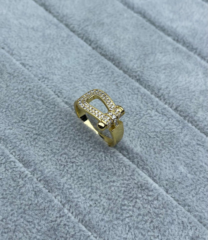 [OrnoraJewelry]Wide Hoof-Shaped Diamond-Studded Ring