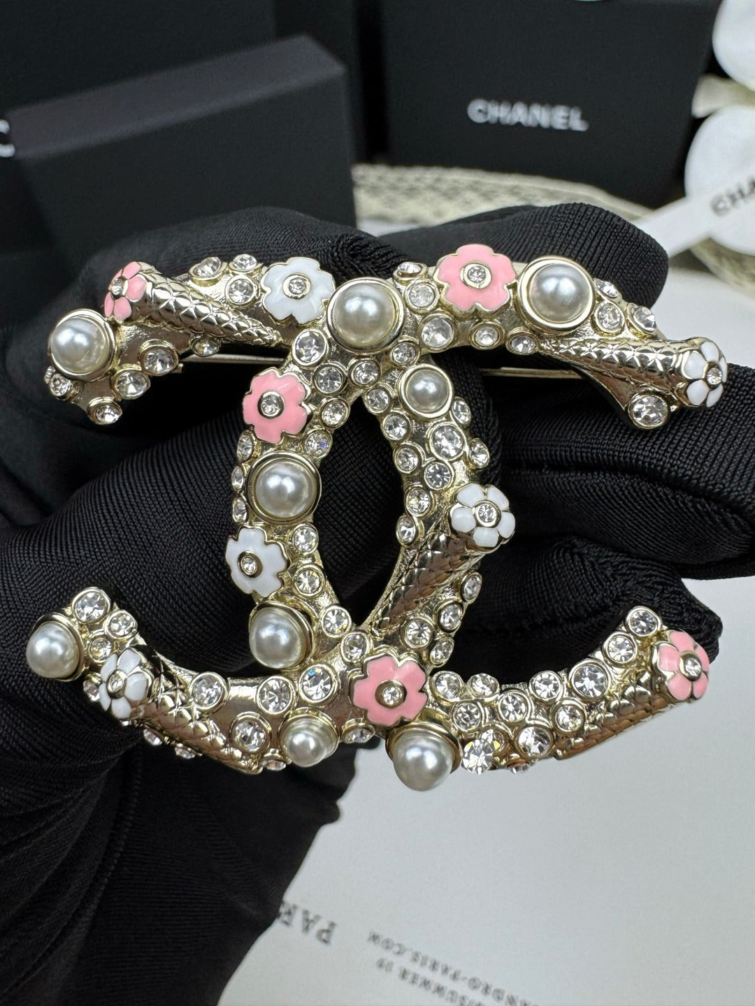 [OrnoraJewelry]26C Pink-White Enamel Ice Cream Cone Double C Brooch