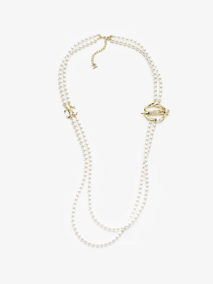 [OrnoraJewelry]25K Pencil Double C Double-Layer Pearl Sweater Chain