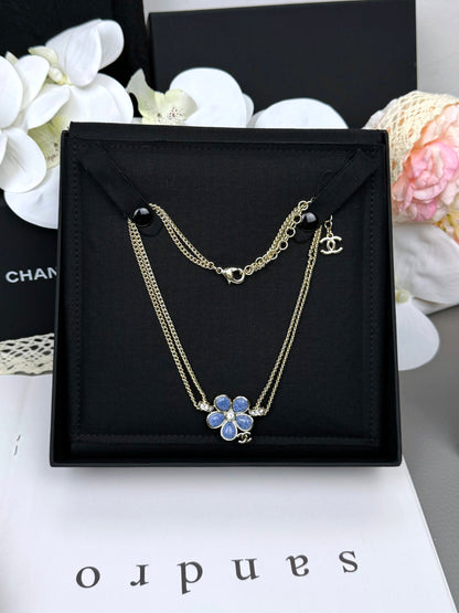 [OrnoraJewelry]New Blue Floral Double-Layer Necklace