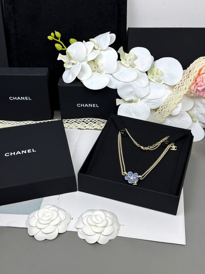 [OrnoraJewelry]New Blue Floral Double-Layer Necklace