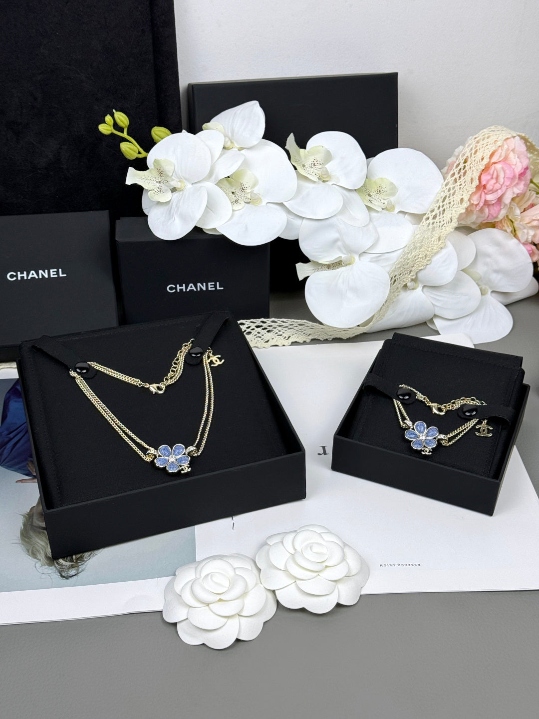 [OrnoraJewelry]New Blue Floral Double-Layer Necklace