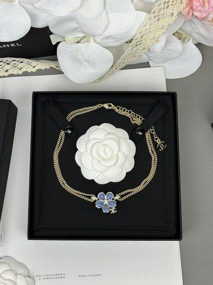 [OrnoraJewelry]New Blue Floral Double-Layer Necklace